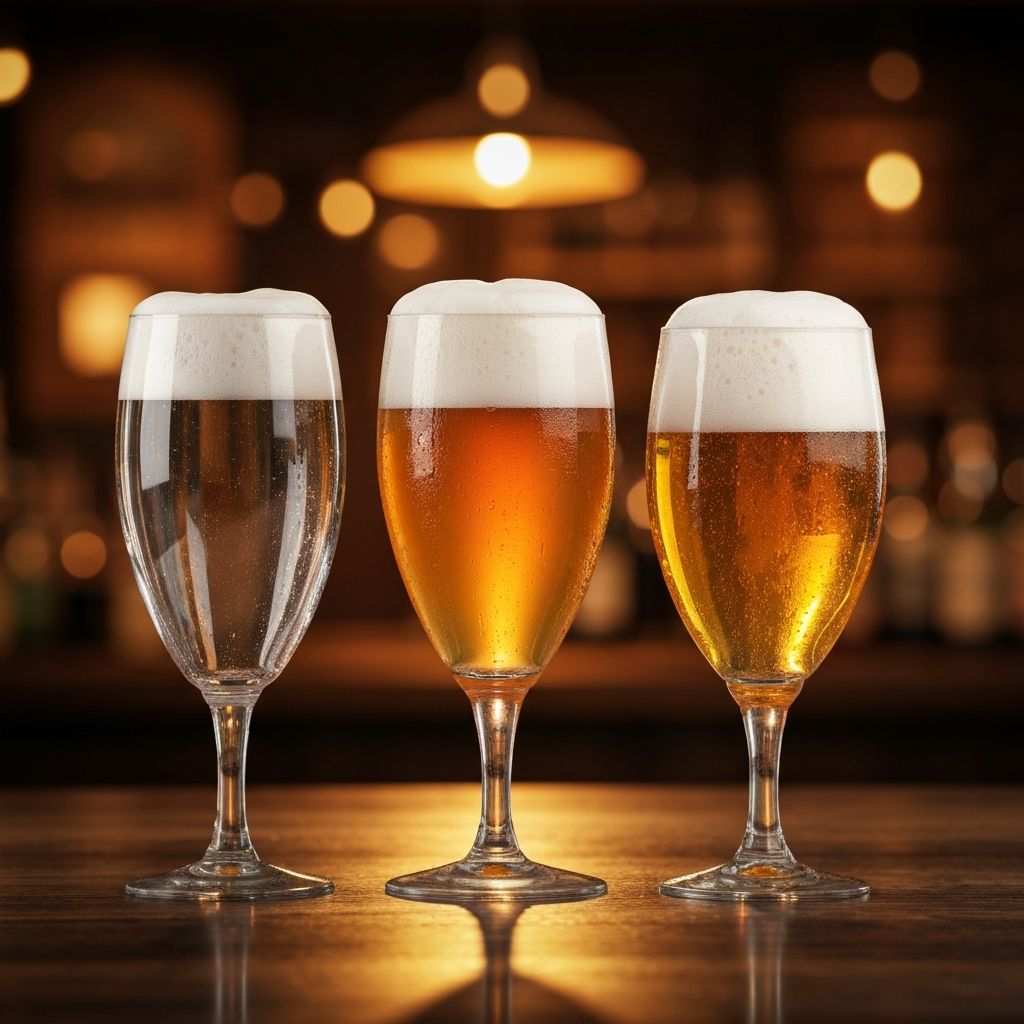 Vier soorten Hollands bier op een bruine kroeg bar